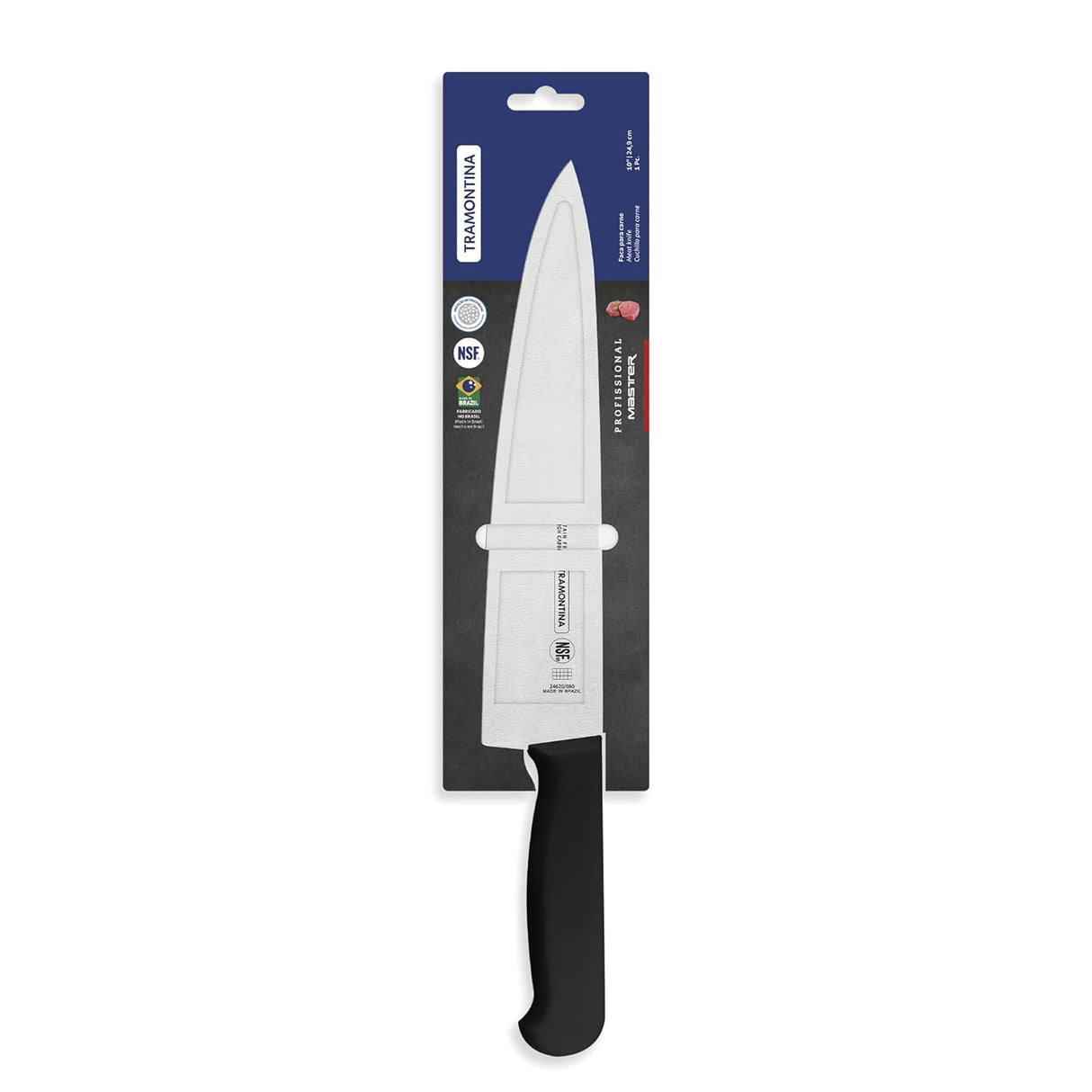 Black Tramontina India 15cm professional meat knife with a sharp 6-inch blade, ideal for slicing meats with precision.
