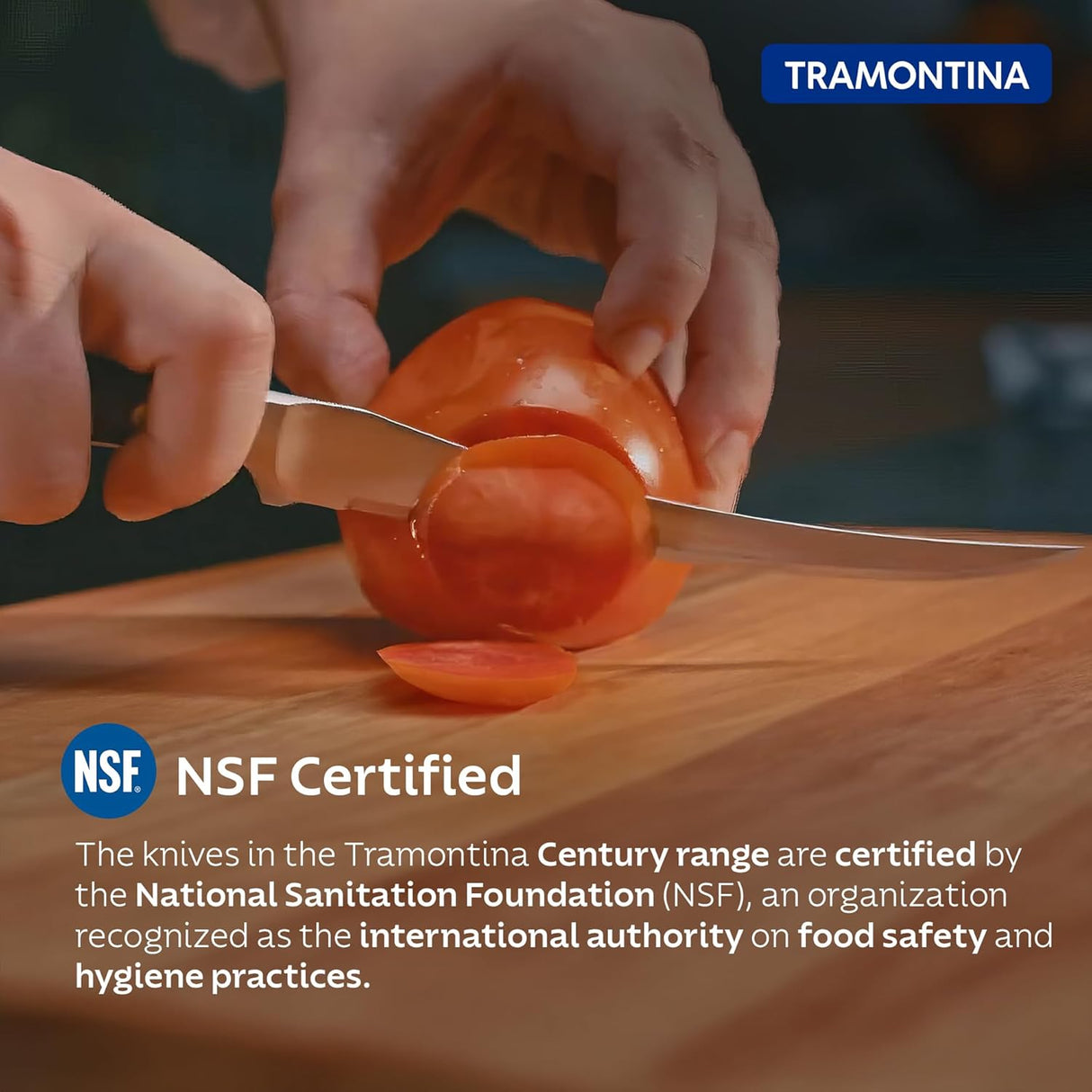 Century Tramontina India 5-inch stainless steel tomato knife with a sharp blade and ergonomic handle for precise slicing.