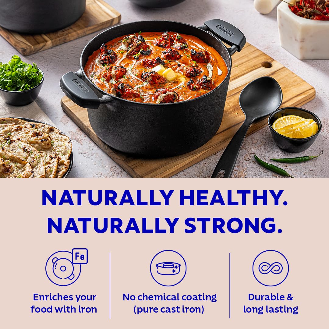 20cm Tramontina India pre-seasoned cast iron casserole with heat-resistant silicone grip, showcasing its durable design.