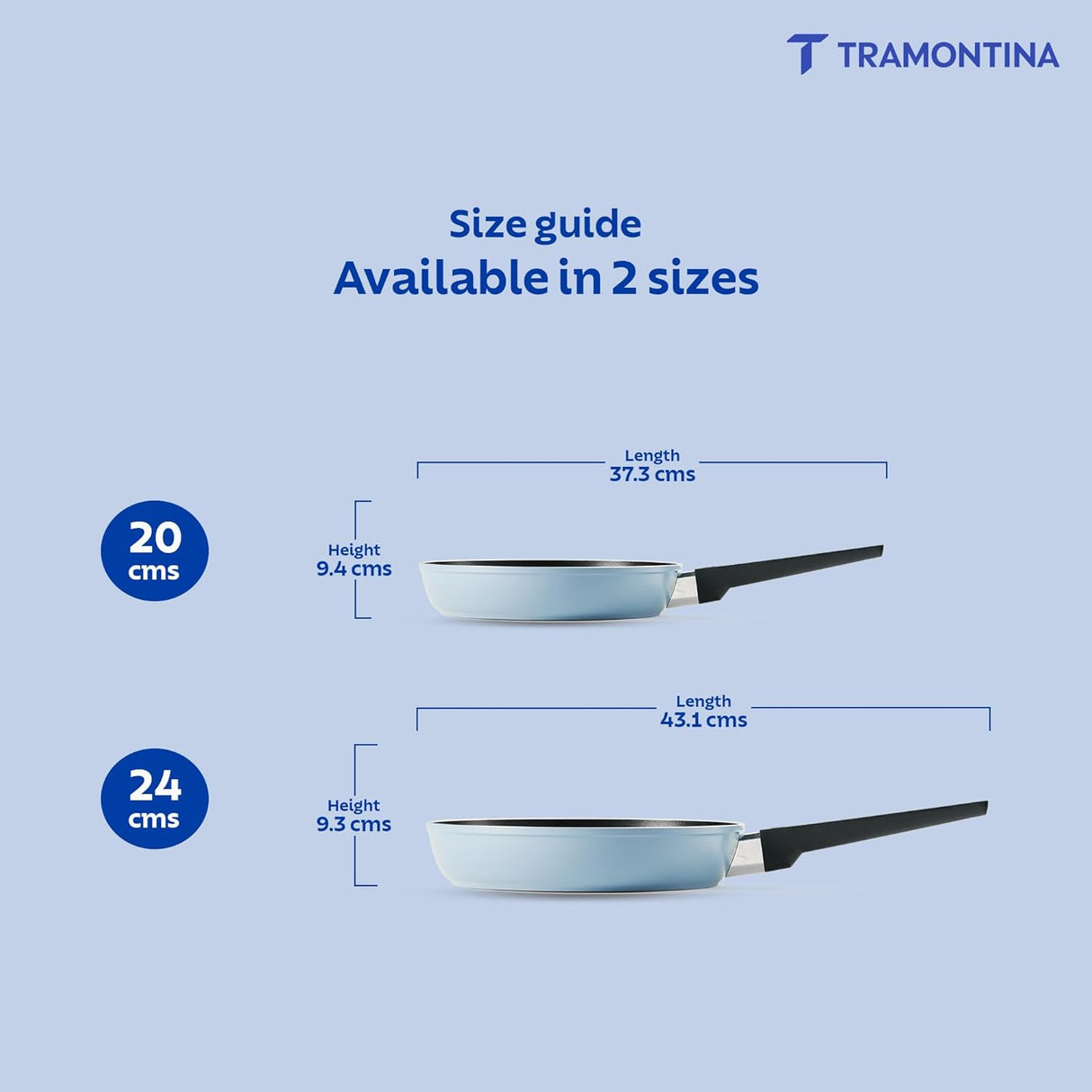 Blueberry Tramontina India Aura 20cm non-stick ceramic fry pan with reinforced coating, shown with a clean cooking surface.