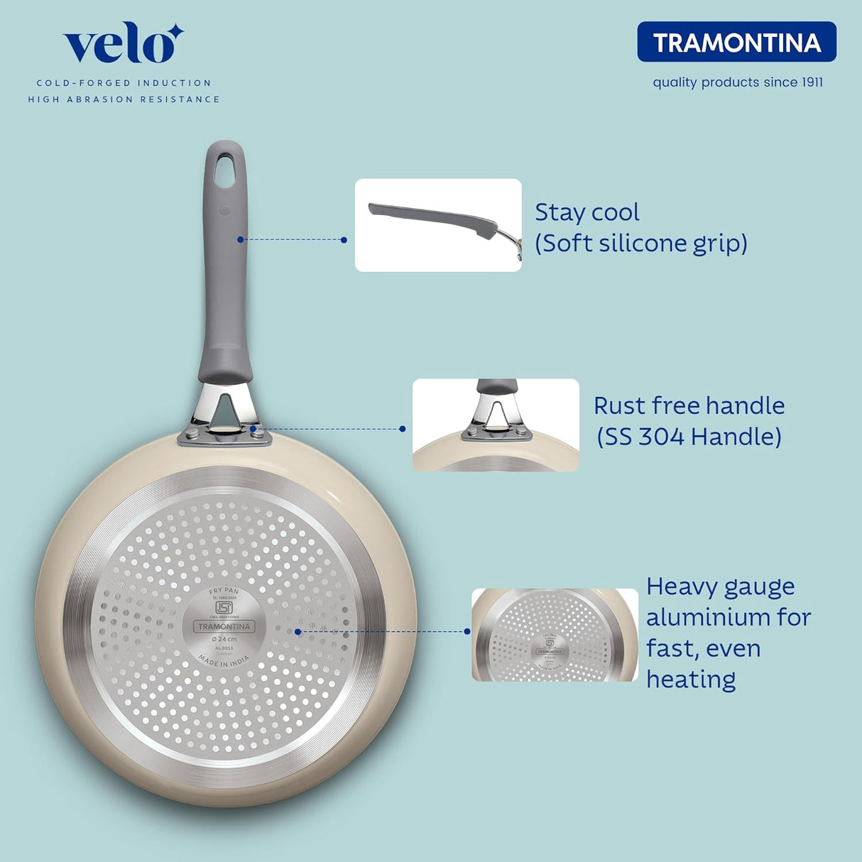 Tramontina India Velo Forged Fry Pan 20cm in sand color, showing the non-stick cooking surface and sturdy handle.
