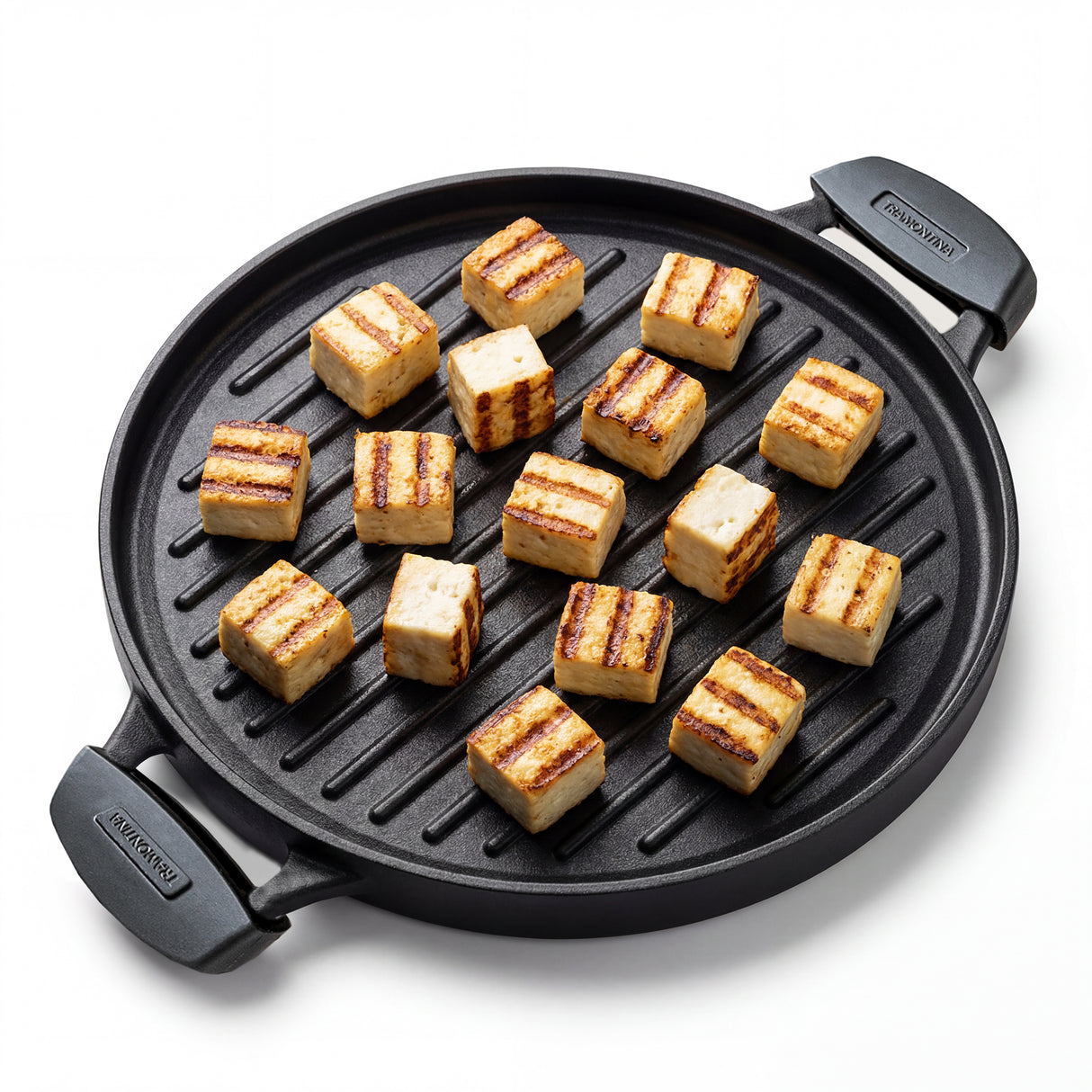 Tramontina India Titanex 30cm cast iron reversible dosa tawa and grill pan with heat-resistant silicone grip.