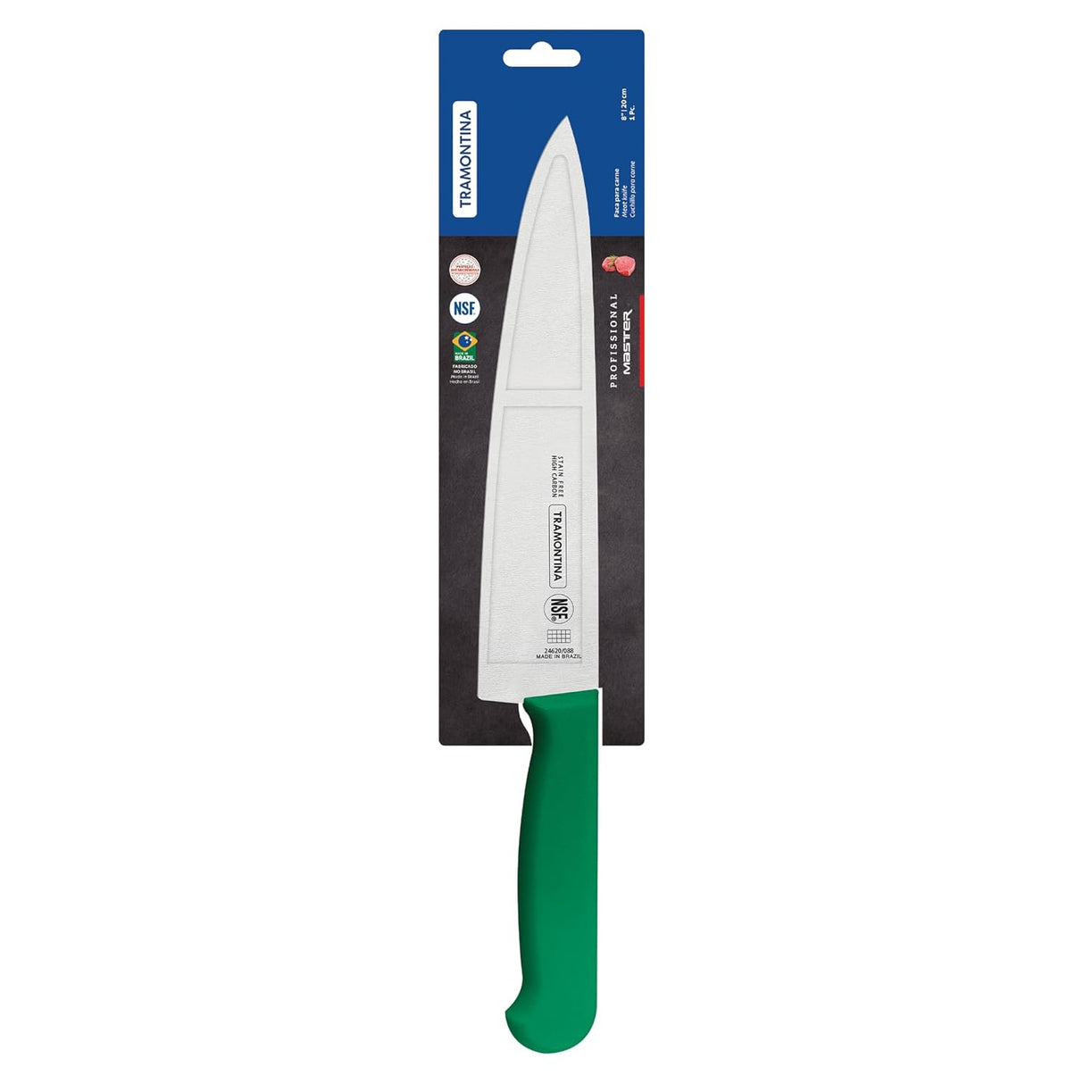 Green Tramontina India 15cm professional chef knife with a 6-inch blade, designed for precise slicing and cutting in the kitchen.
