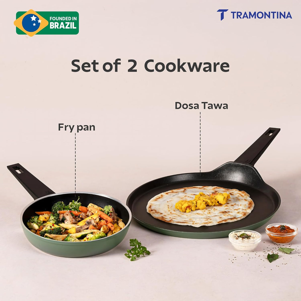 Aura 2 Piece Non-Stick Cookware Set Ceramic Reinforced Coating – (Sea Green)