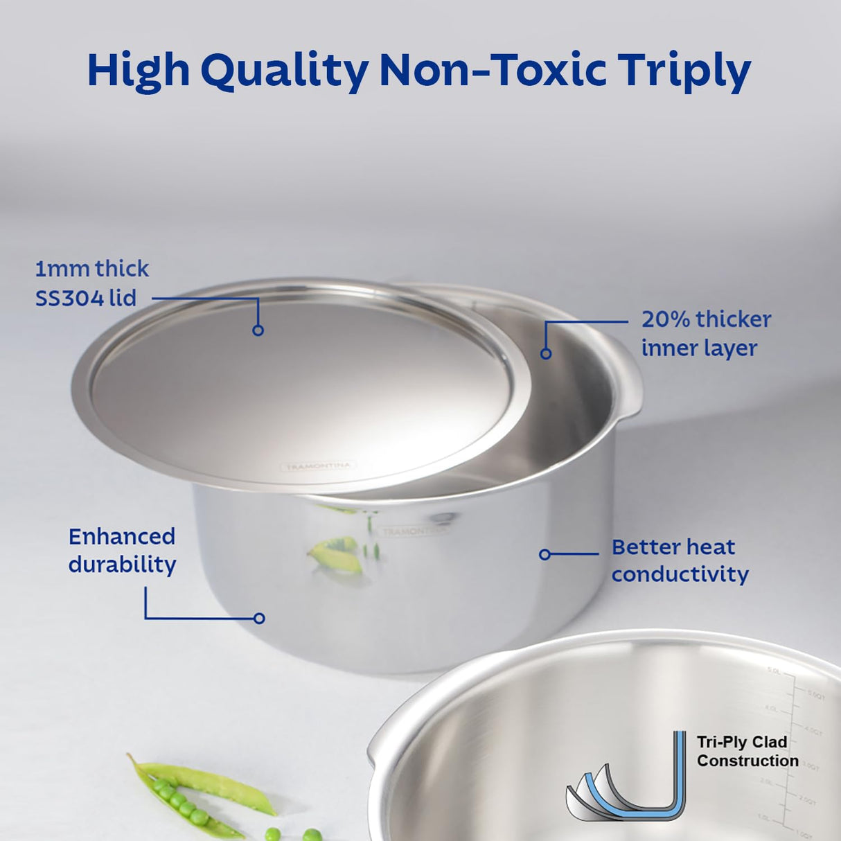 Aeion 24cm Stainless Steel Tri-Ply Tope with SS Lid - 5.3L