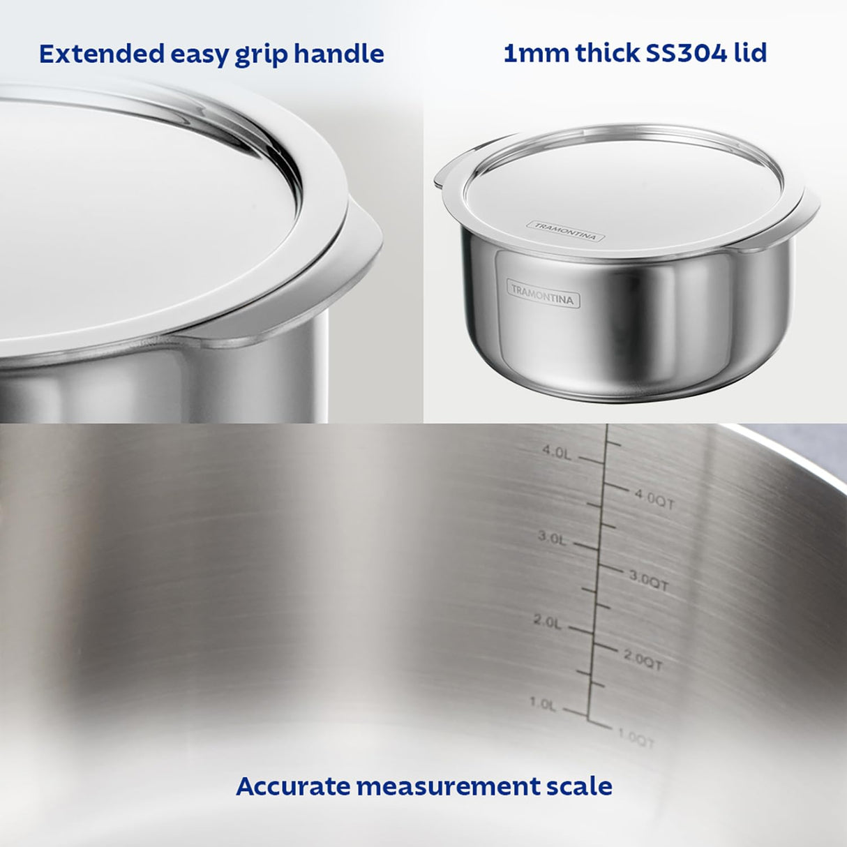 Aeion 18cm Stainless Steel Tri-Ply Tope with SS Lid - 2.2L