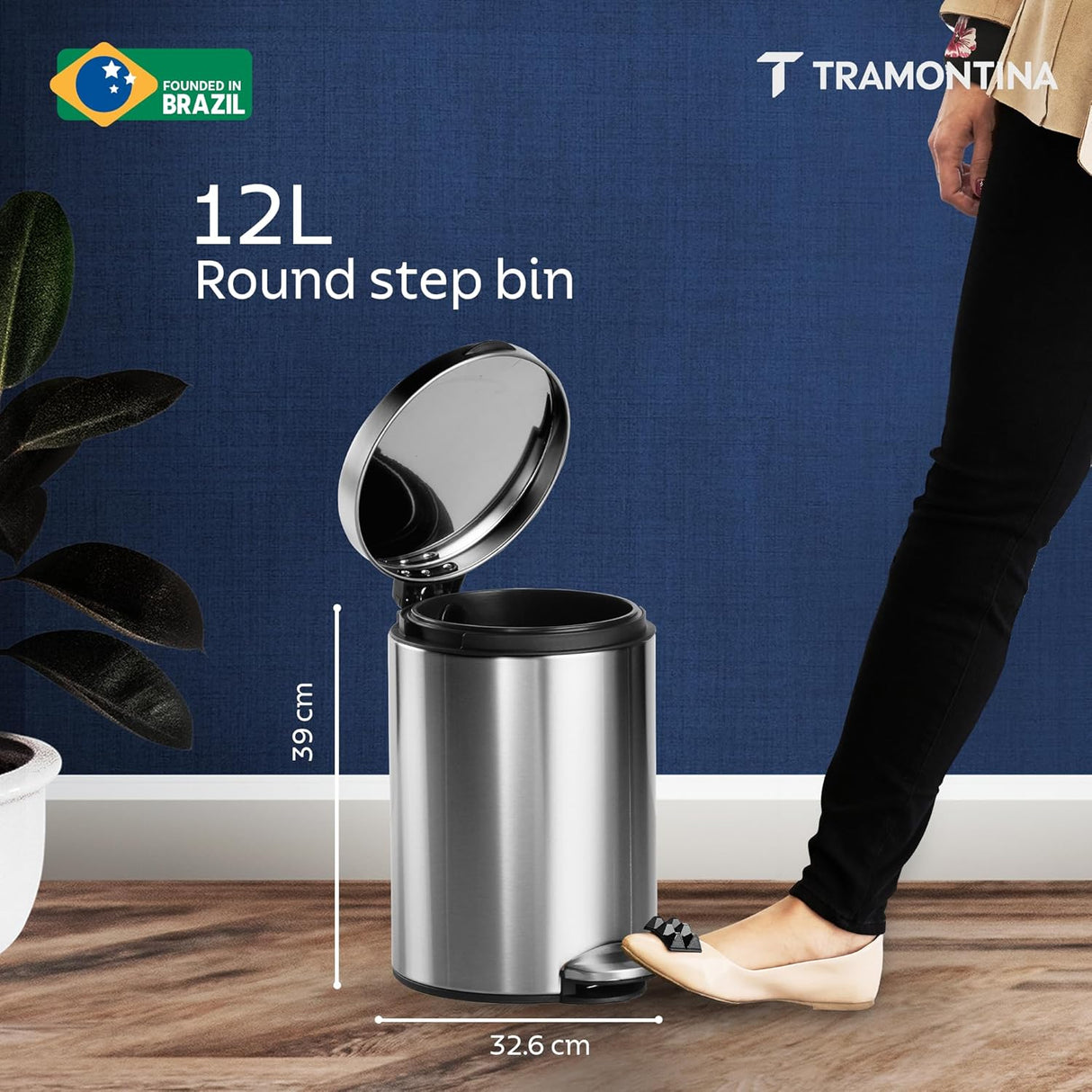 Trash Bin 12 Litre Stainless Steel Pedal Round