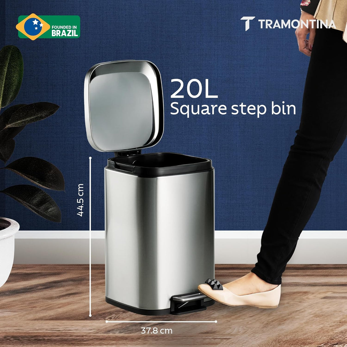 Trash Bin 20 Litre Stainless Steel Pedal Square