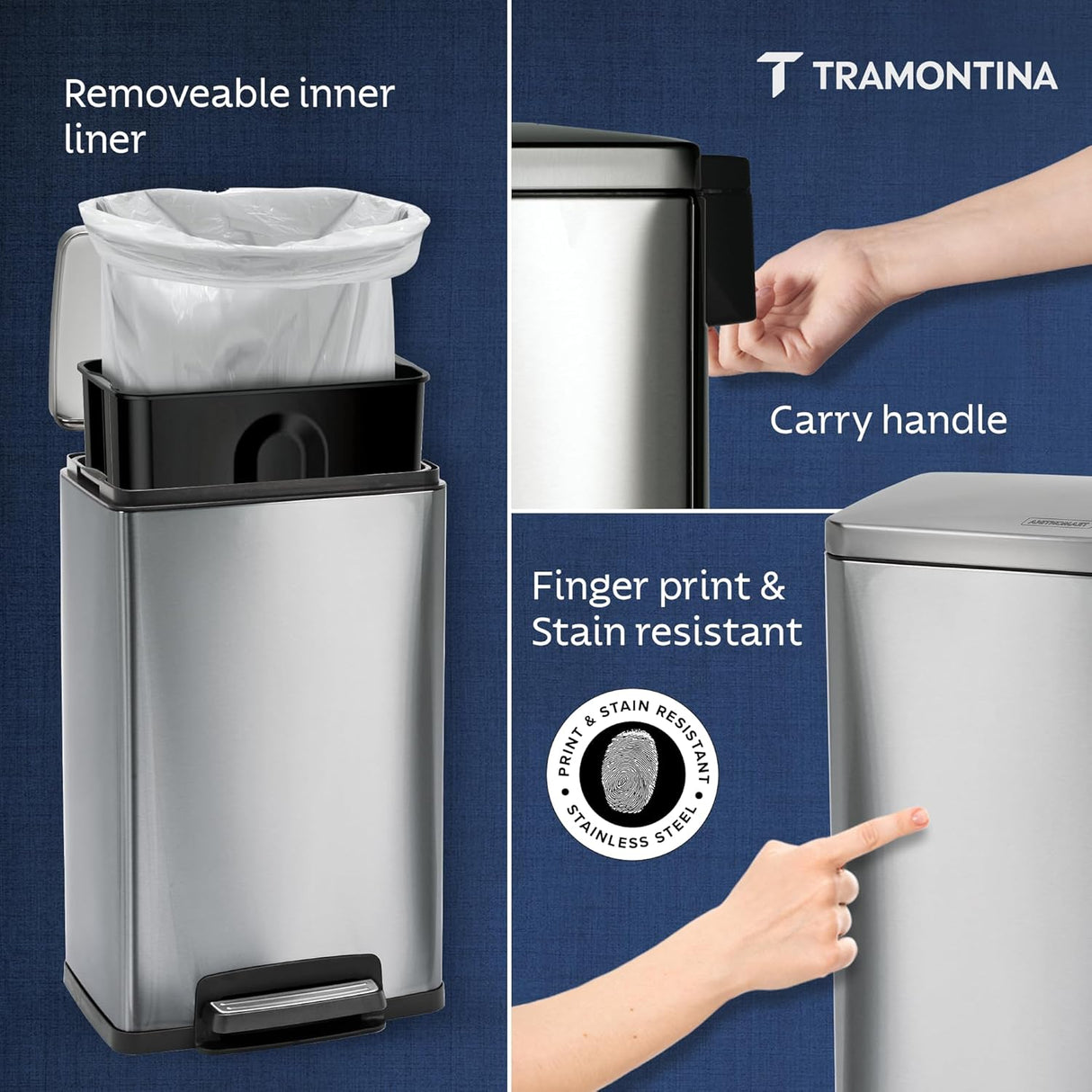 Trash Bin 49 Litre Stainless Steel Contemp Rectangle
