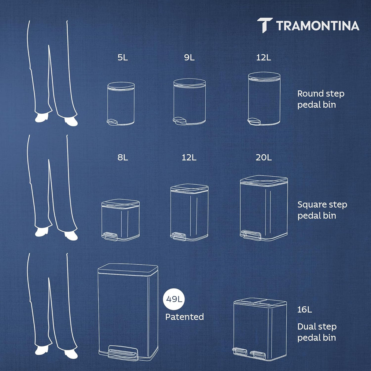 Trash Bin 8 Litre Stainless Steel Pedal Square