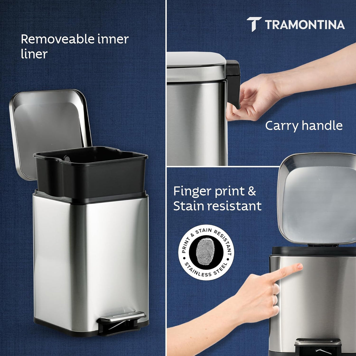 Trash Bin 8 Litre Stainless Steel Pedal Square