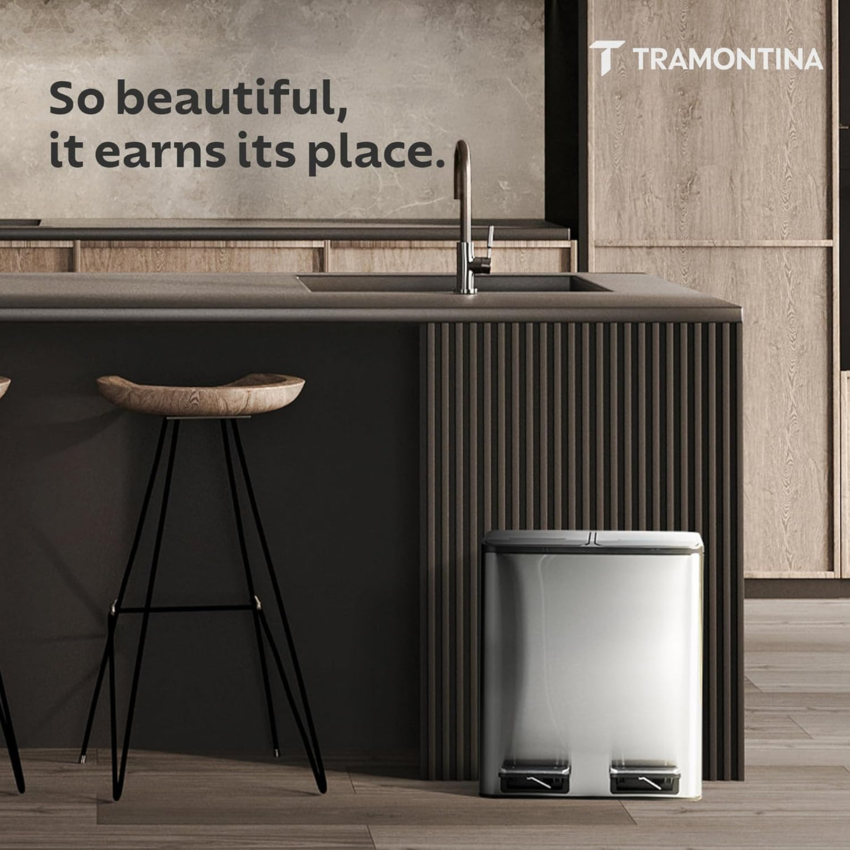 Trash Bin 8 Litre X 2 Stainless Steel Wide Rectangle