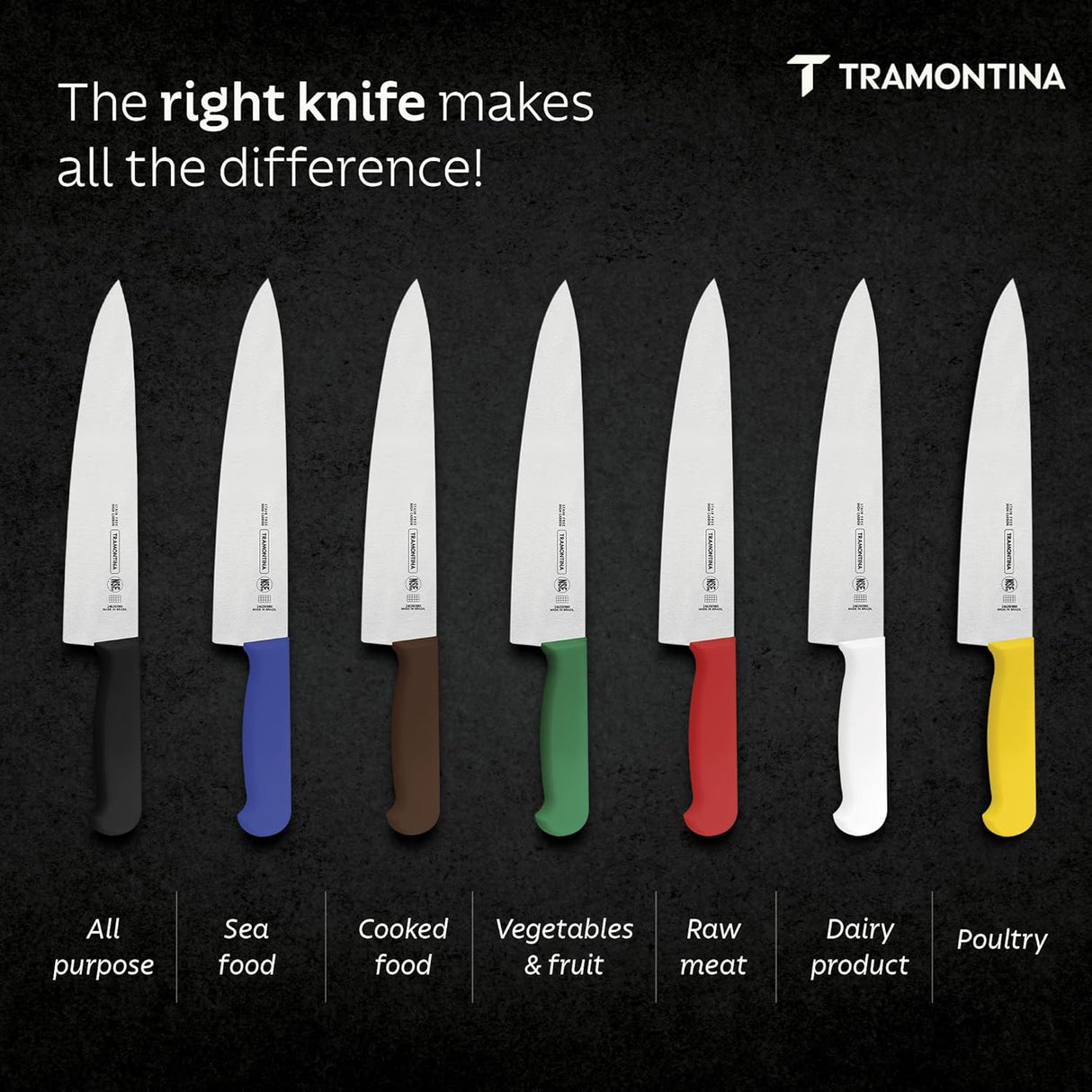 Yellow Tramontina India 25cm professional chef knife with a sharp blade, ideal for precise meat and kitchen cutting tasks.