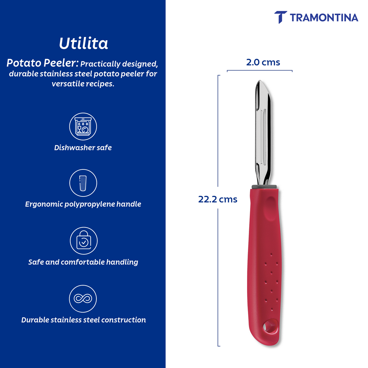Utilitá Stainless Steel Manual Potato Peeler with Red Polypropylene Handle