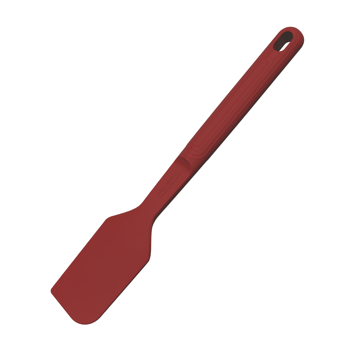 Red Softta silicone spatula by Tramontina India, showing its flexible silicone head and ergonomic handle.