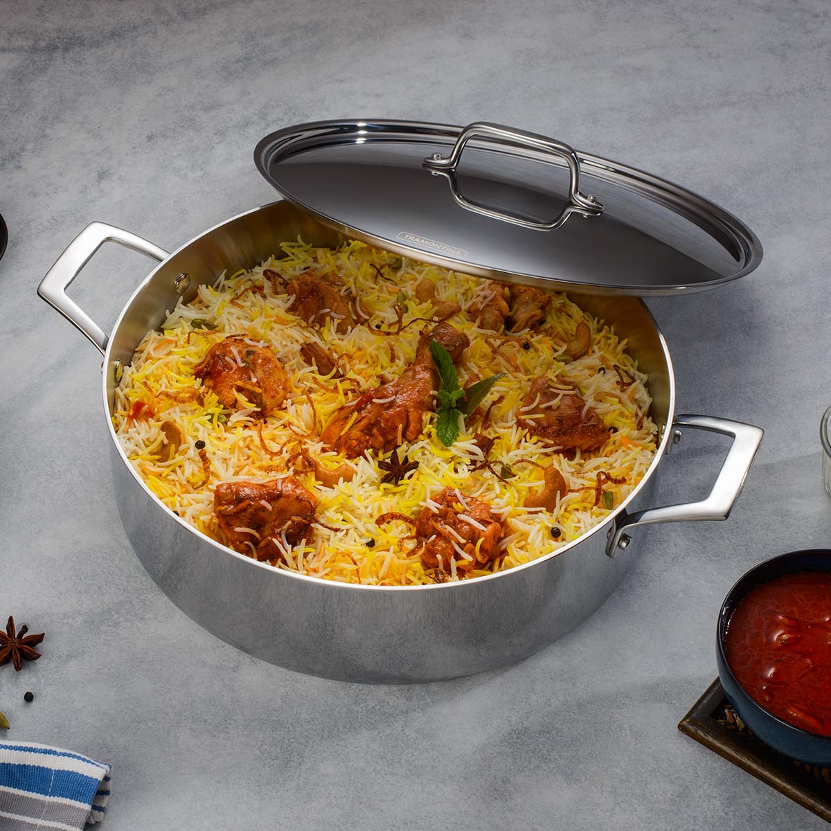 Aeion 24cm Stainless Steel Tri-Ply Biryani Pot with SS Lid - 4.8L - Tramontina India