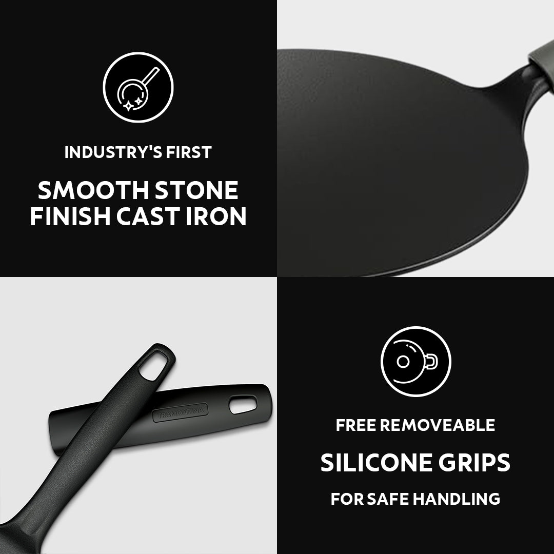 Titanex 26cm Pre-Seasoned Cast Iron Concave Roti Tawa with Heat Resistant Silicone Grip - Tramontina India