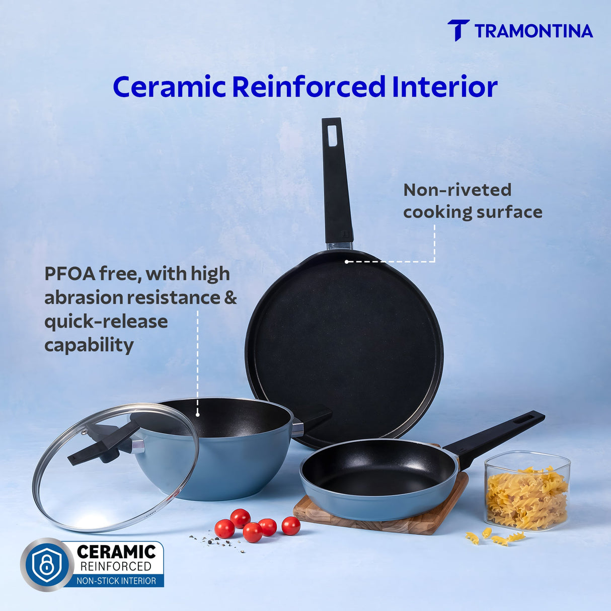Aura Ceramic Reinforced Non-Stick Cookware Set – 4 Pieces (Blueberry)