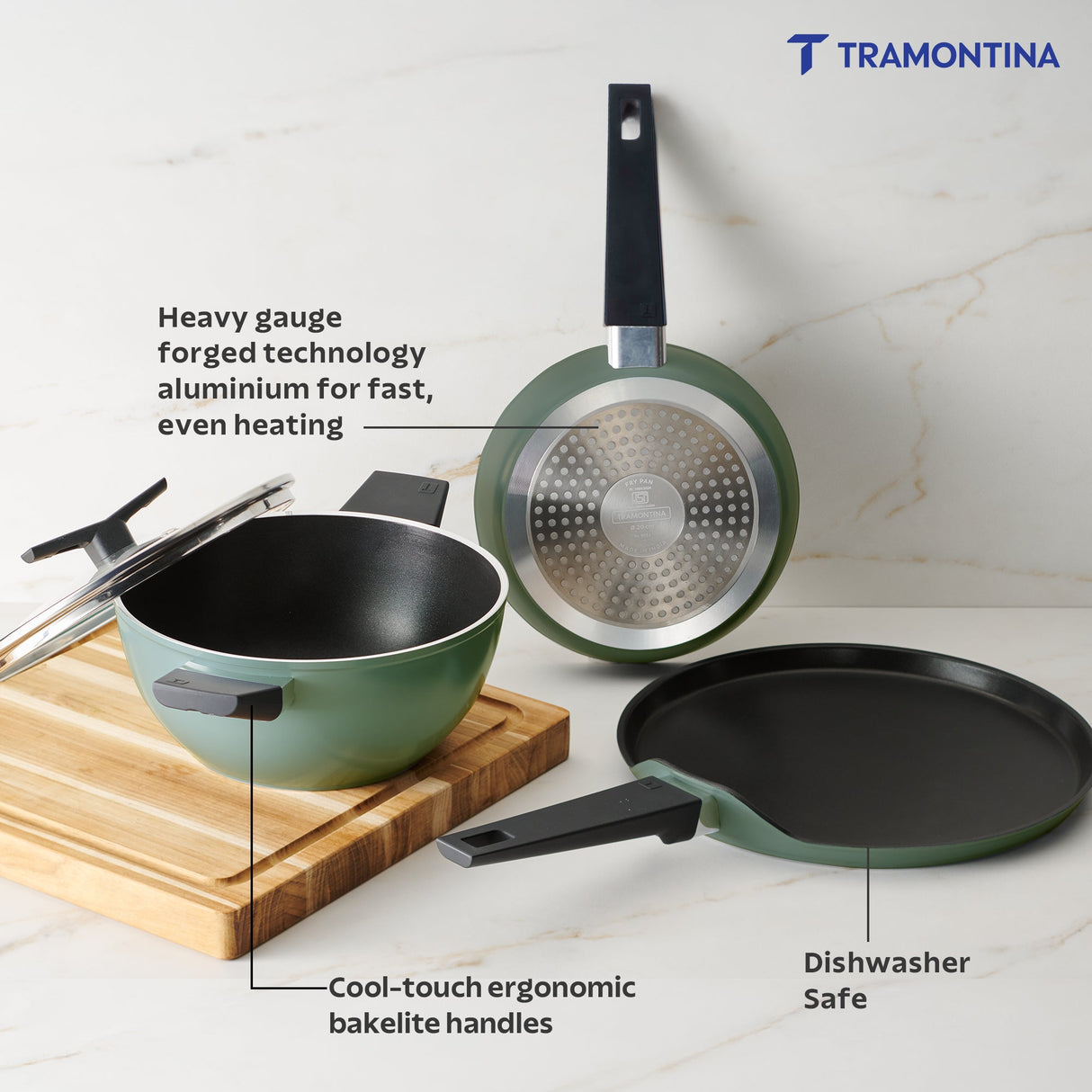 Aura Ceramic Reinforced Non-Stick Cookware Set – 4 Pieces (Sea Green)