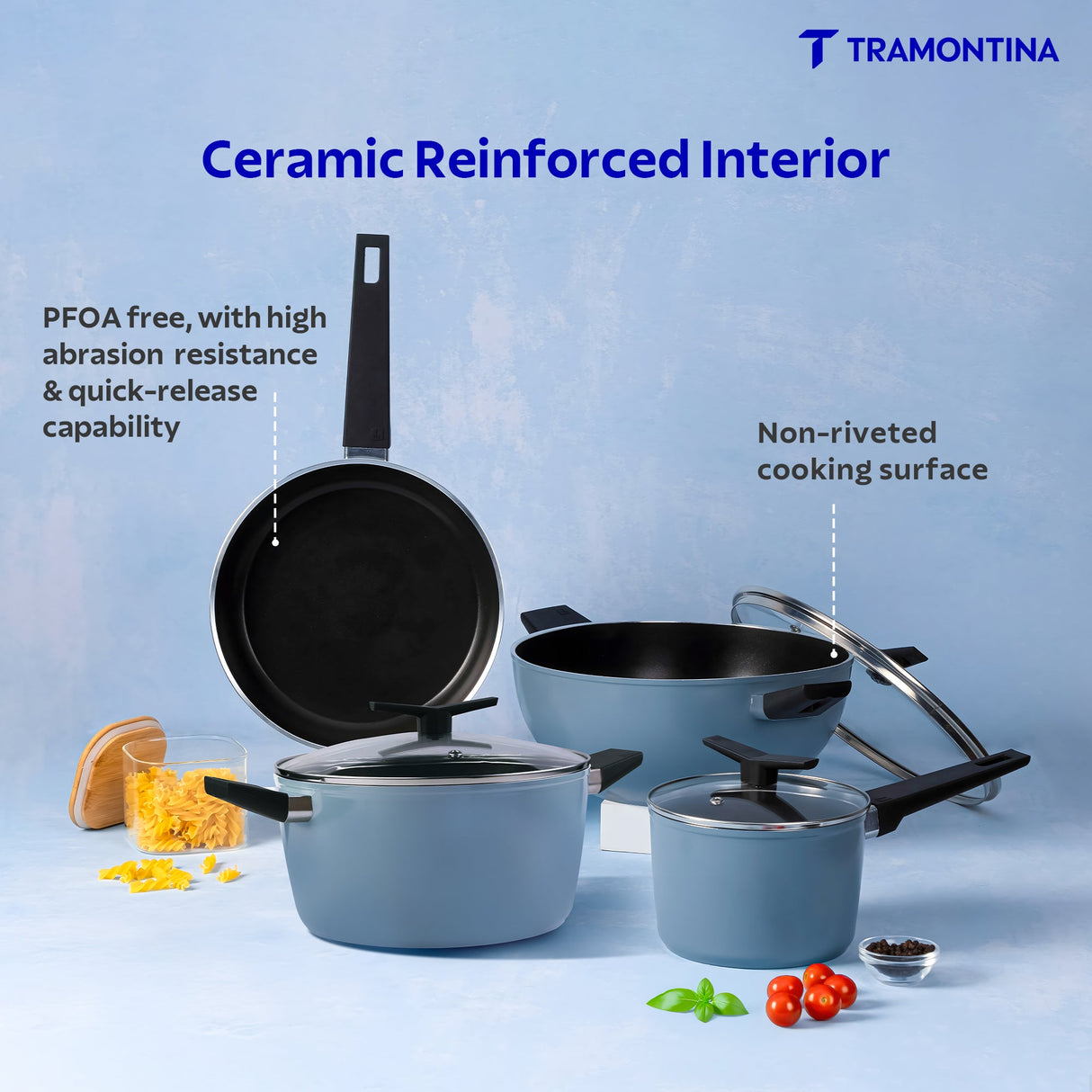 Aura Ceramic Reinforced Non-Stick Cookware Set – 7 Pieces (Blueberry)