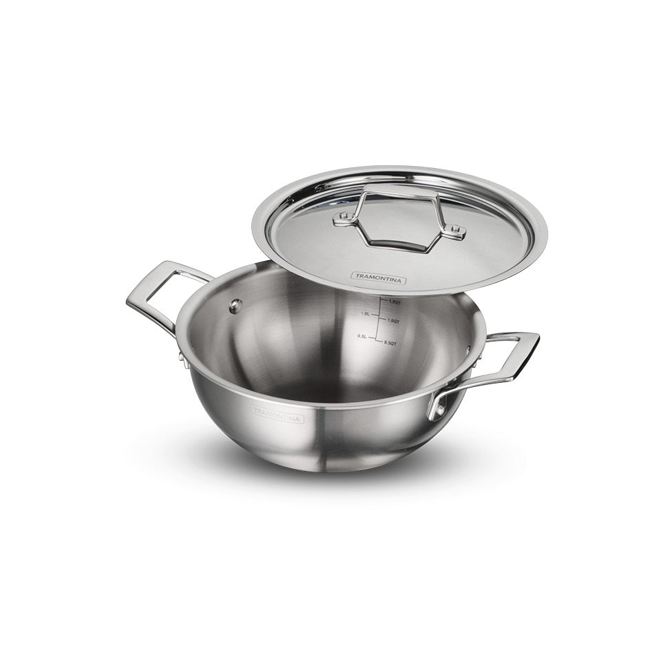 Aeion 22cm Stainless Steel Tri-Ply Extra Deep Kadai with SS Lid - 3.0L - Tramontina India