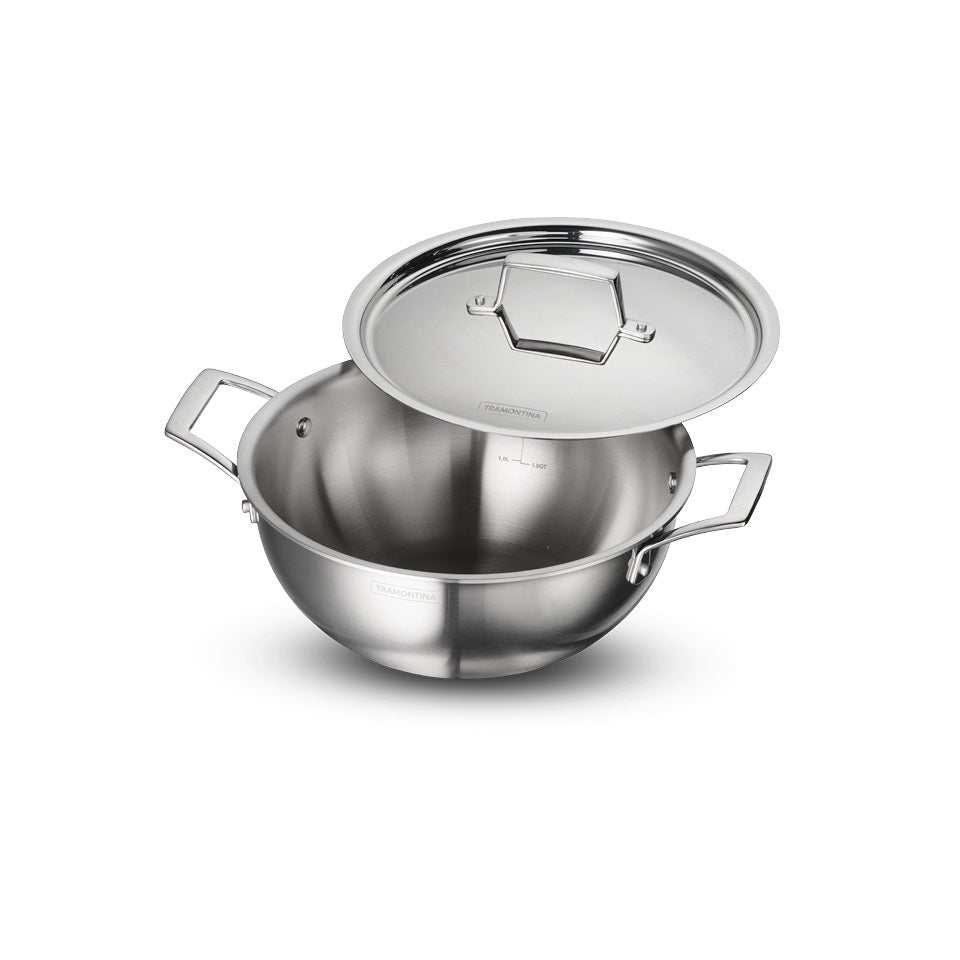 Aeion 24cm Stainless Steel Tri-Ply Extra Deep Kadai with SS Lid - 3.8L - Tramontina India