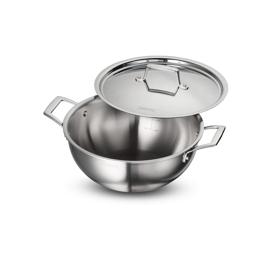 Aeion 26cm Stainless Steel Tri-Ply Extra Deep Kadai with SS Lid - 4.7L - Tramontina India