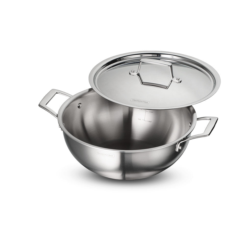 Aeion 28cm Stainless Steel Tri-Ply Extra Deep Kadai with SS Lid - 5.9L - Tramontina India