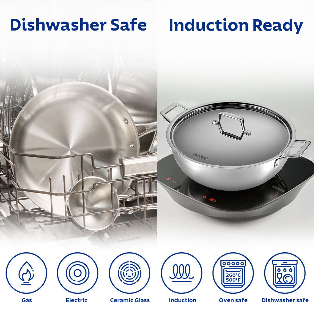 Aeion 36cm Stainless Steel Tri-Ply Extra Deep Kadai with SS Lid - 10.9L - Tramontina India