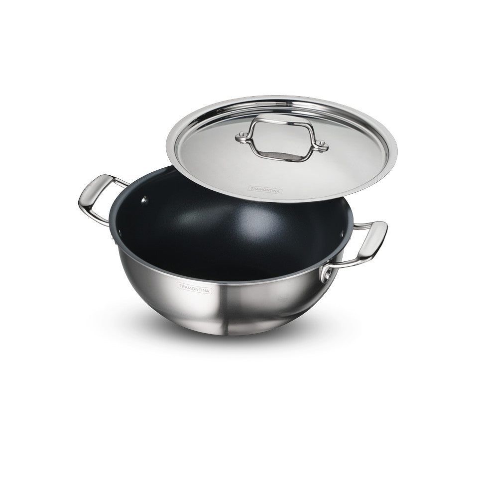 Fusao EX+ 26cm Ceramic Stainless Steel Tri-Ply Extra Deep Kadai with SS Lid - 4.7L - Tramontina India