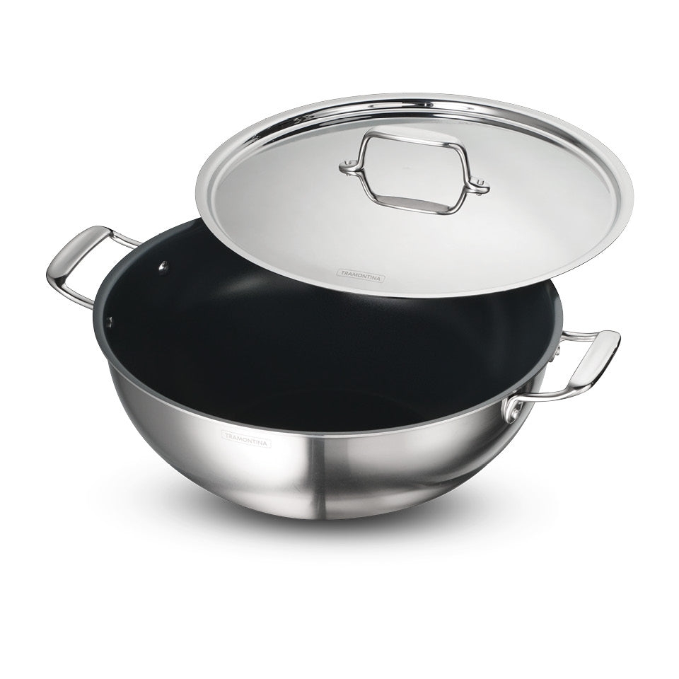 Fusao EX+ 36cm Ceramic Stainless Steel Tri-Ply Extra Deep Kadai with SS Lid - 10.9L - Tramontina India