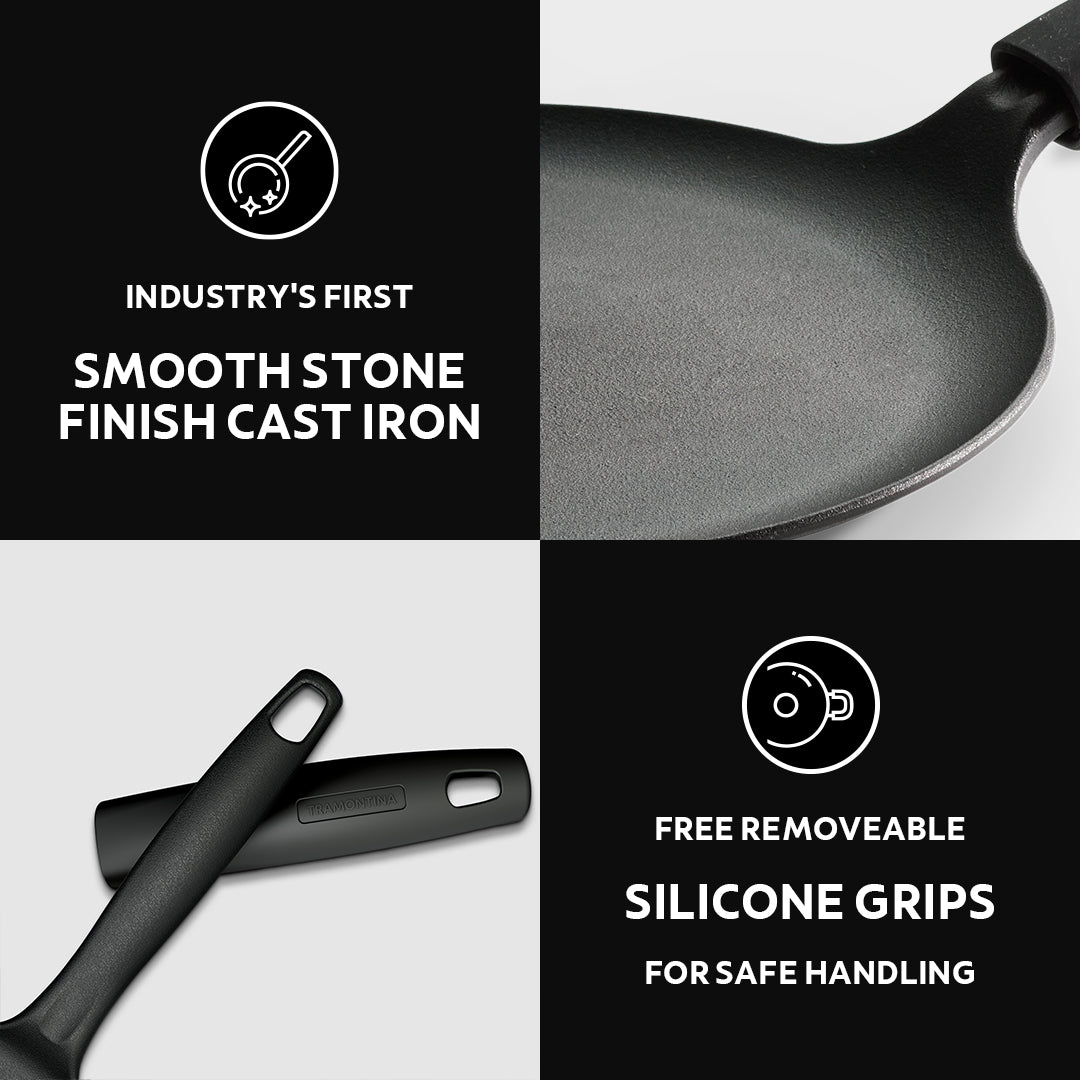 Titanex 24cm Pre-Seasoned Cast Iron Dosa Tawa with Heat Resistant Silicone Grip - Tramontina India