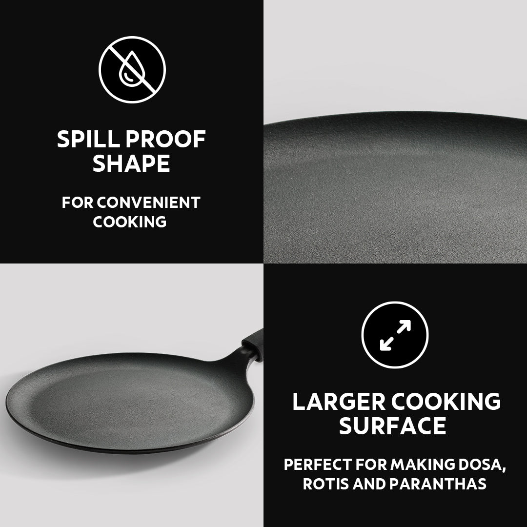 Titanex 24cm Pre-Seasoned Cast Iron Dosa Tawa with Heat Resistant Silicone Grip - Tramontina India