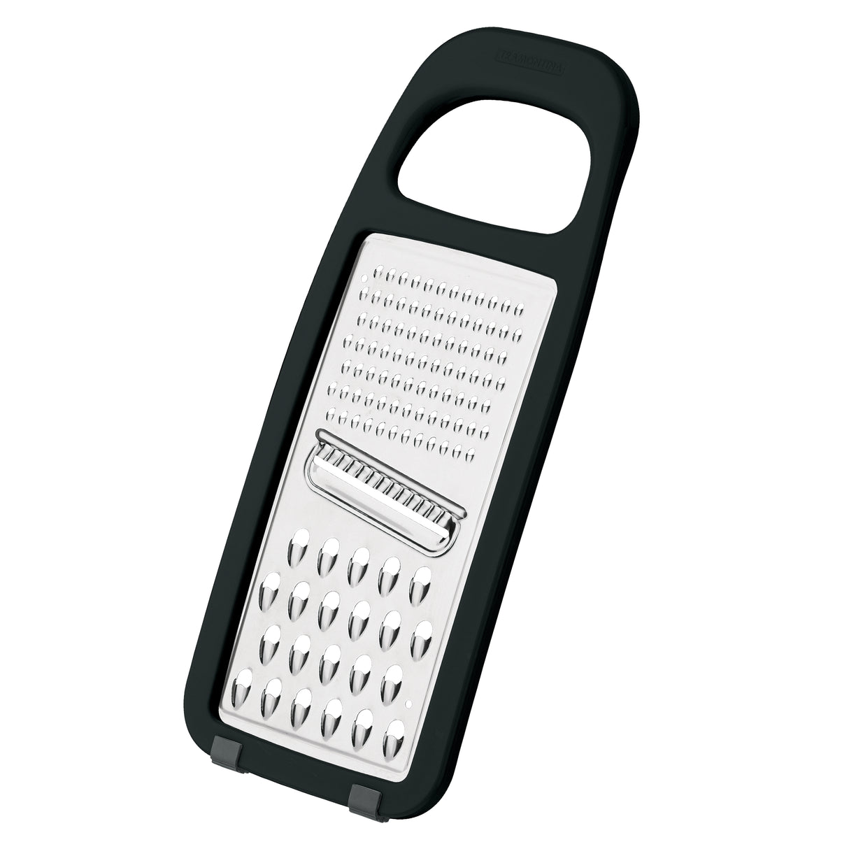 Utilitá stainless steel grater with polypropylene handle and non-slip rubber base in black - Tramontina India