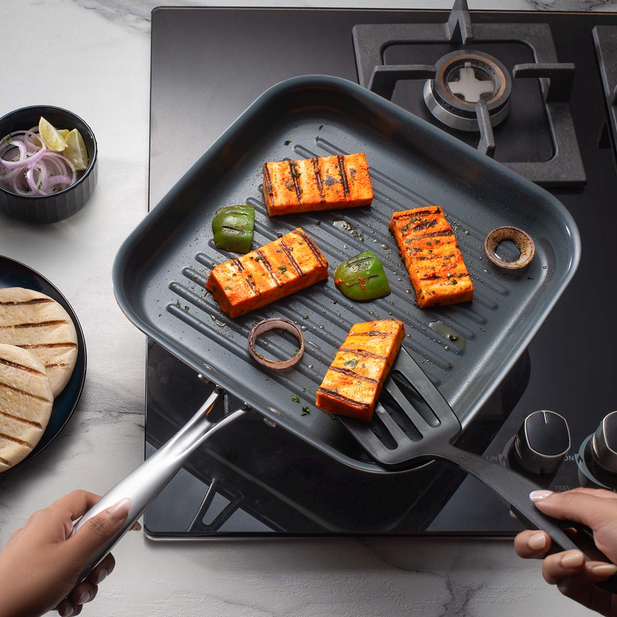 Fusao EX+ 26cm Ceramic Stainless Steel Tri-Ply Grill Pan - Tramontina India