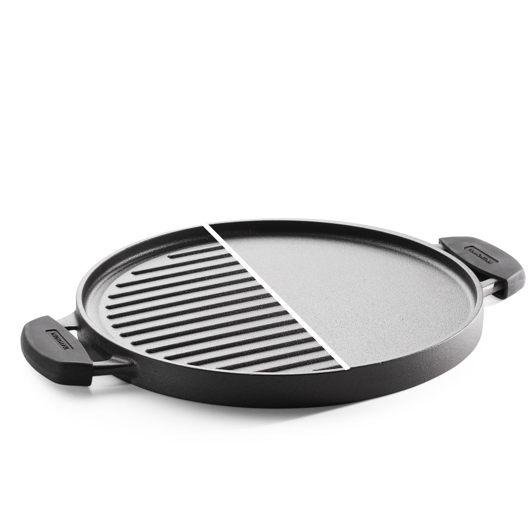 Titanex 30cm Pre-Seasoned Cast Iron Reversible Dosa Tawa/ Grill Pan with Heat Resistant Silicone Grip - Tramontina India