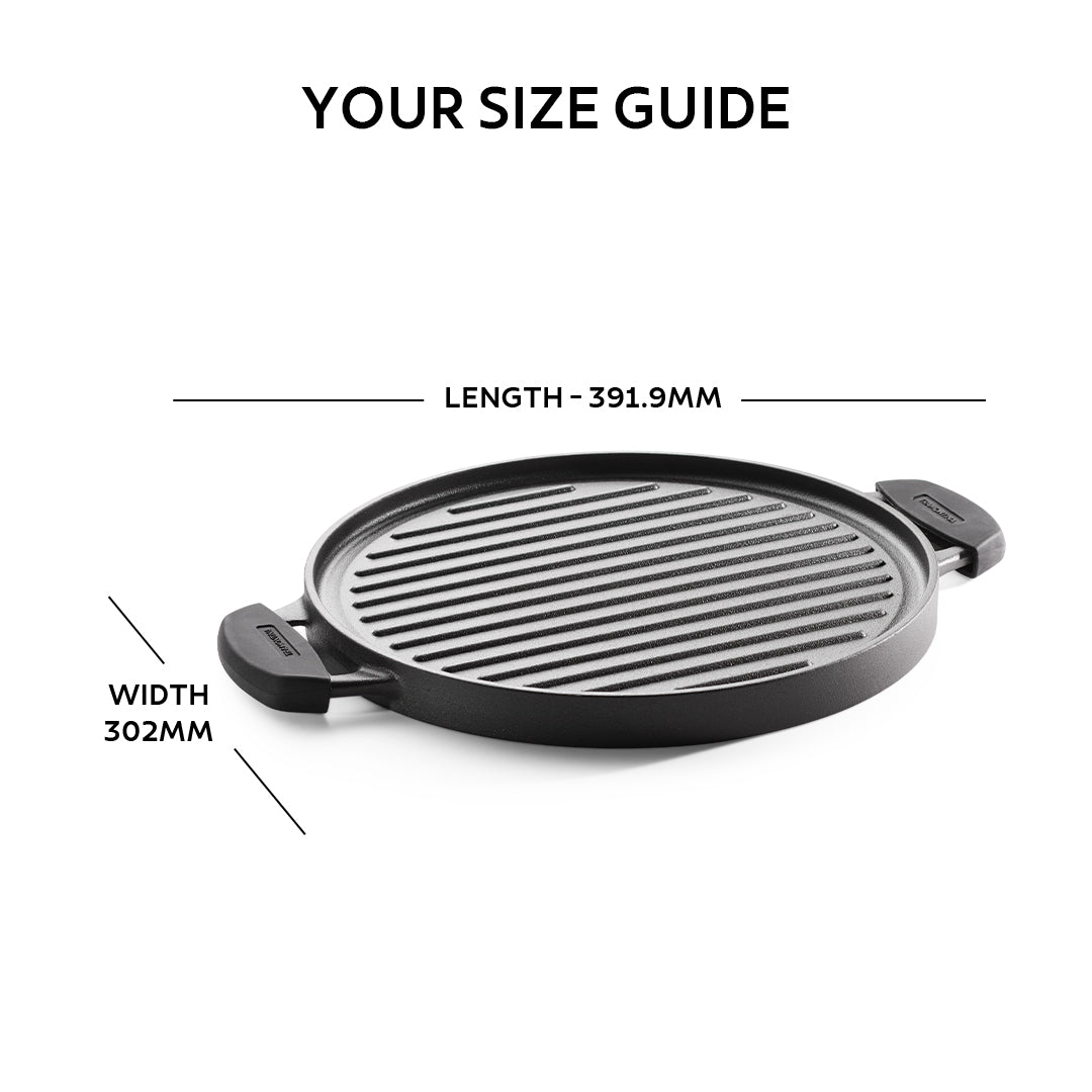 Titanex 30cm Pre-Seasoned Cast Iron Reversible Dosa Tawa/ Grill Pan with Heat Resistant Silicone Grip - Tramontina India