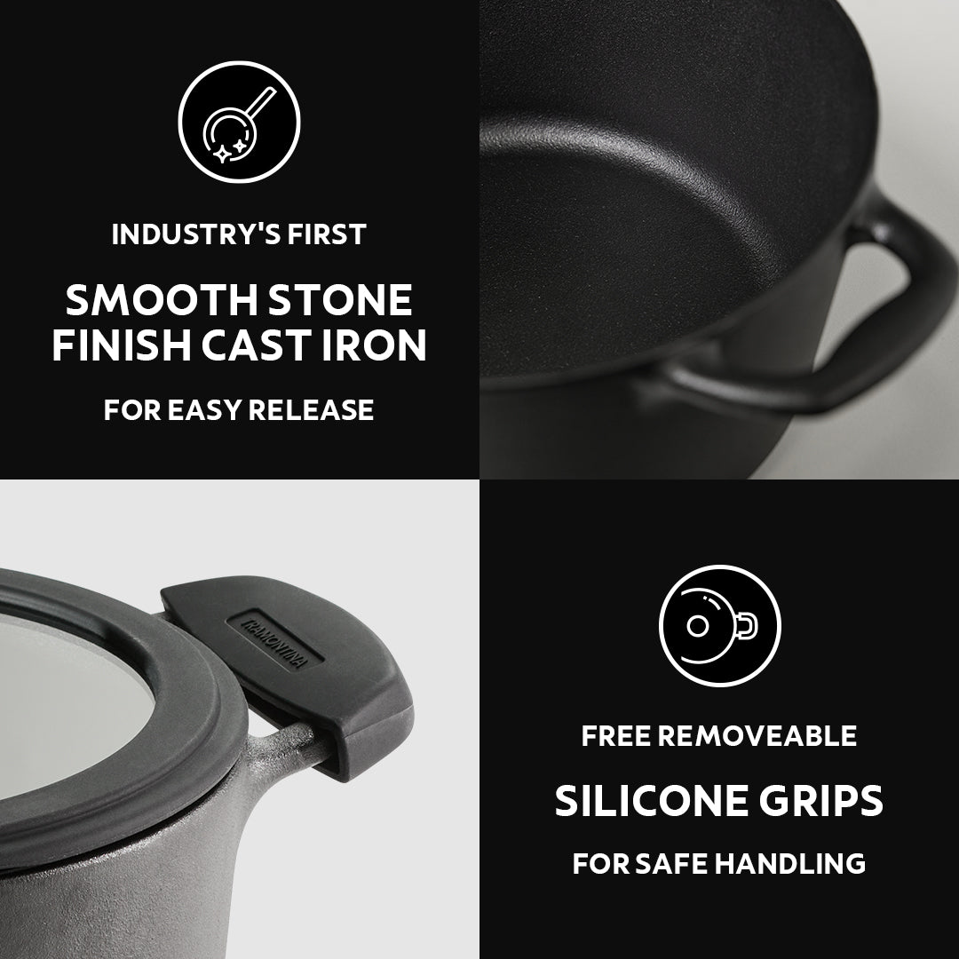 Titanex 24cm Pre-Seasoned Cast Iron Casserole with Heat Resistant Silicone Grip – 4.9L - Tramontina India