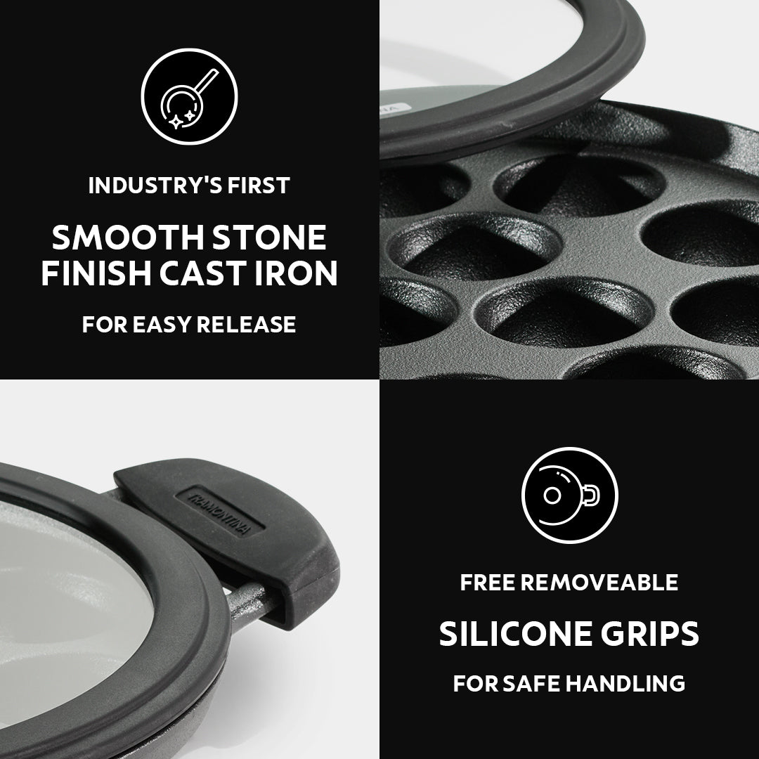 Titanex 26cm Pre-Seasoned Cast Iron Paniyaram/Appe Pan – 12 Pits - Tramontina India