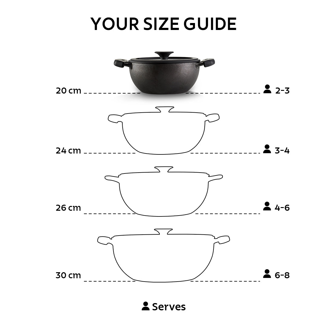 Titanex 20cm Pre-Seasoned Cast Iron Extra Deep Kadai with Heat Resistant Silicone Grip – 2.3L - Tramontina India