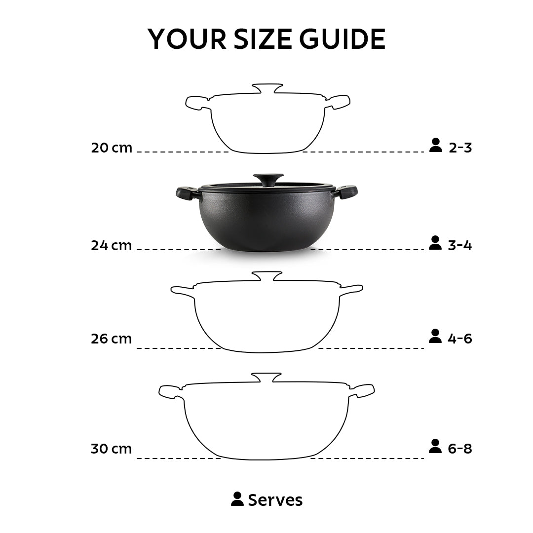Titanex 24cm Pre-Seasoned Cast Iron Extra Deep Kadai with Heat Resistant Silicone Grip – 3.7L - Tramontina India