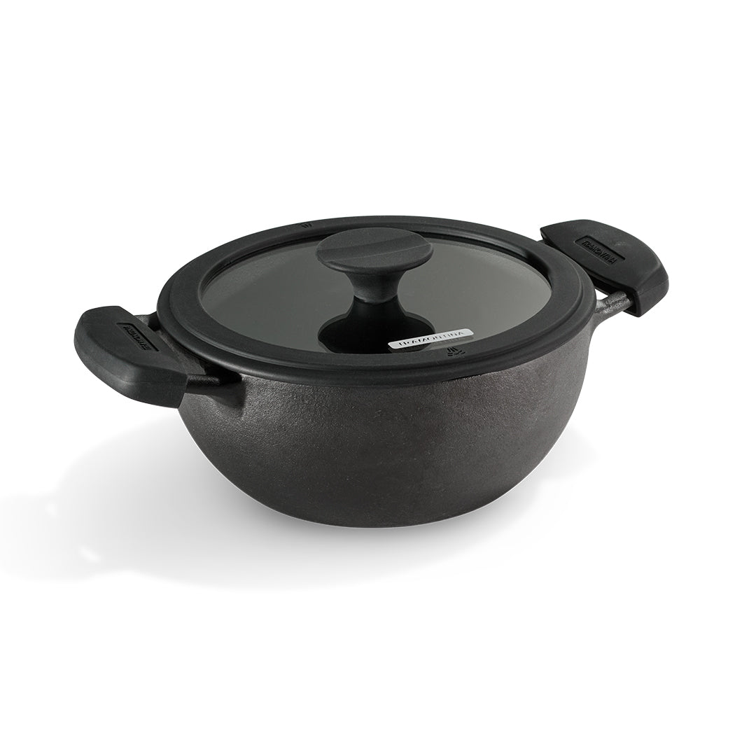 Titanex 26cm Pre-Seasoned Cast Iron Extra Deep Kadai with Heat Resistant Silicone Grip – 4.6L - Tramontina India