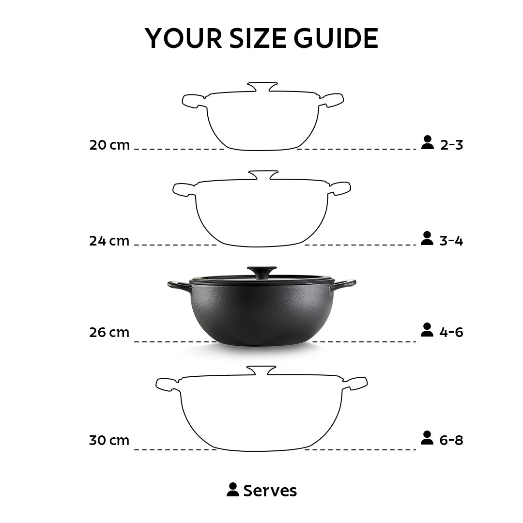 Titanex 26cm Pre-Seasoned Cast Iron Extra Deep Kadai with Heat Resistant Silicone Grip – 4.6L - Tramontina India
