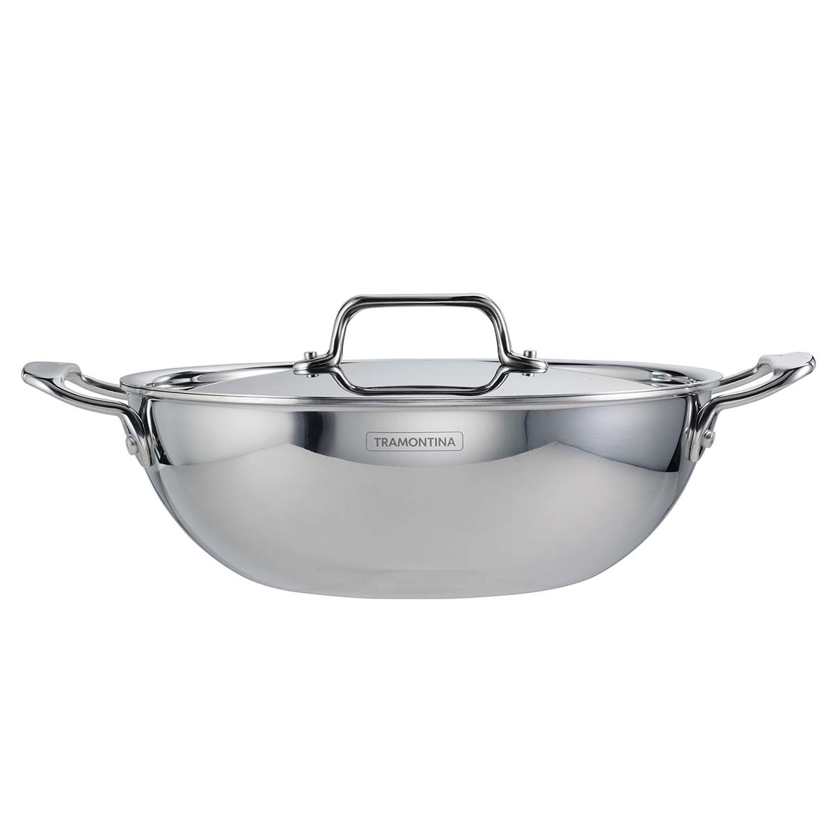 Fusao EX+ 26cm Ceramic Stainless Steel Tri-Ply Kadai with SS Lid - 3.7L - Tramontina India