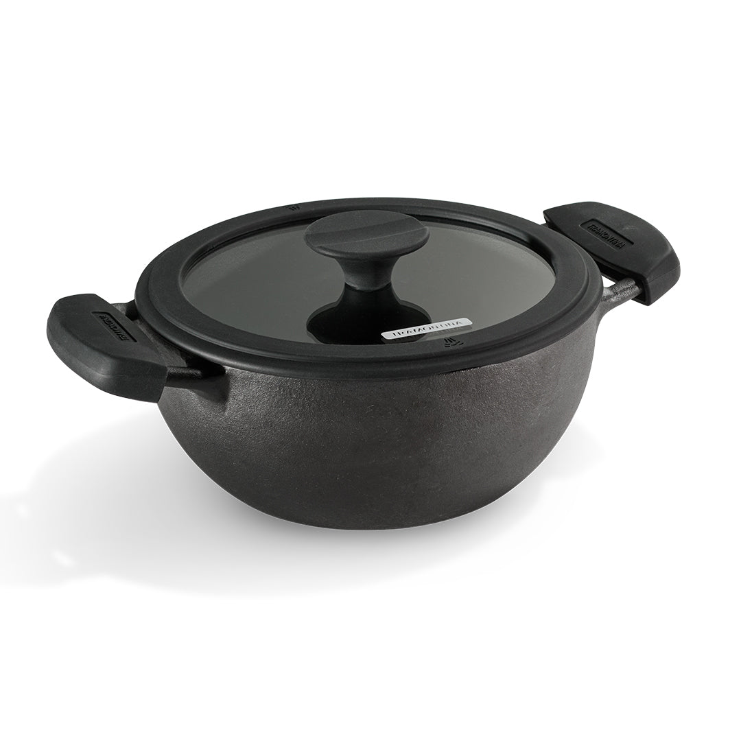 Titanex 30cm Pre-Seasoned Cast Iron Extra Deep Kadai with Heat Resistant Silicone Grip – 6.8L - Tramontina India