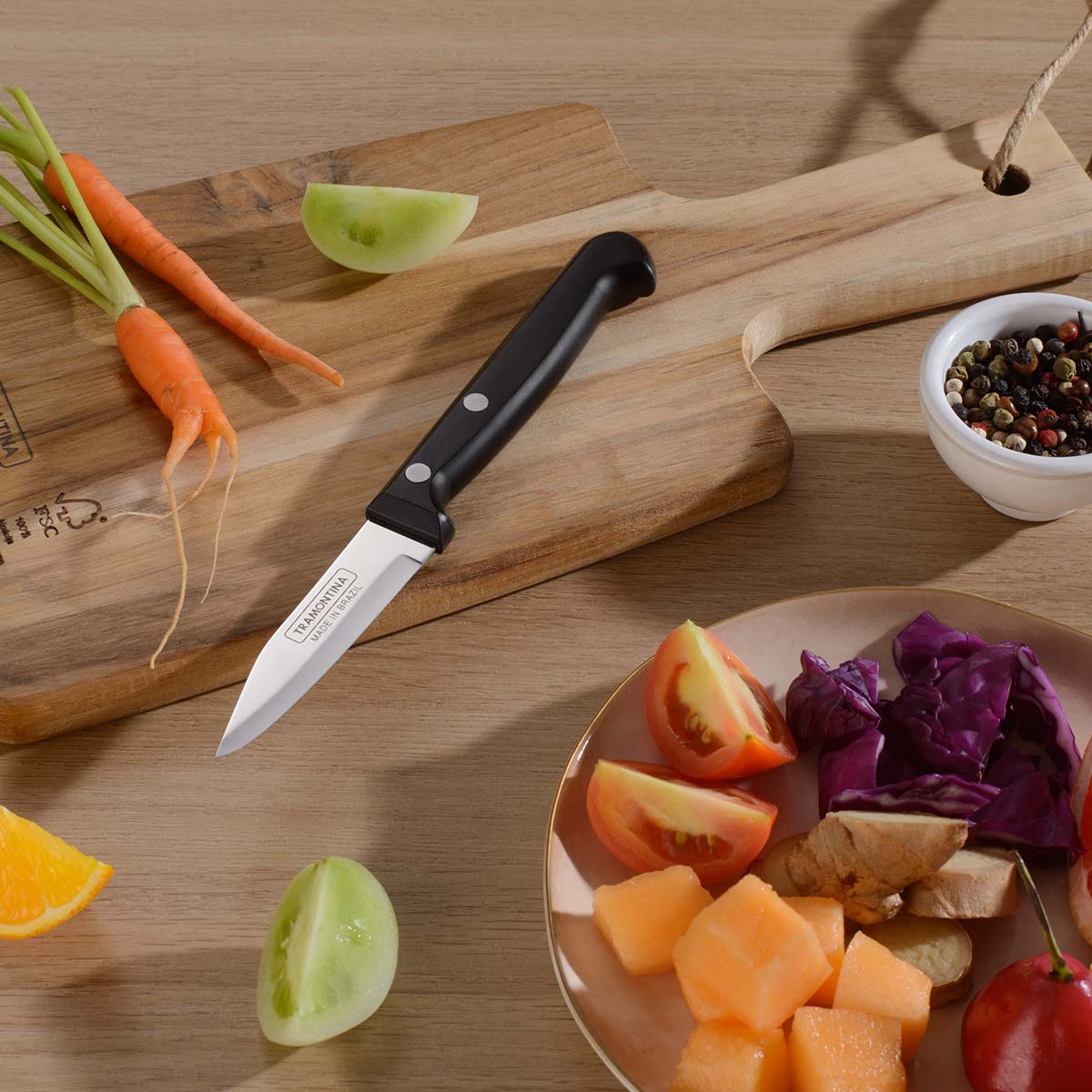 Ultracorte 3" Antimicrobial Stainless Steel Vegetable & Fruit Knife Spear Point Blade - Polypropylene Handle (Black) - Tramontina India