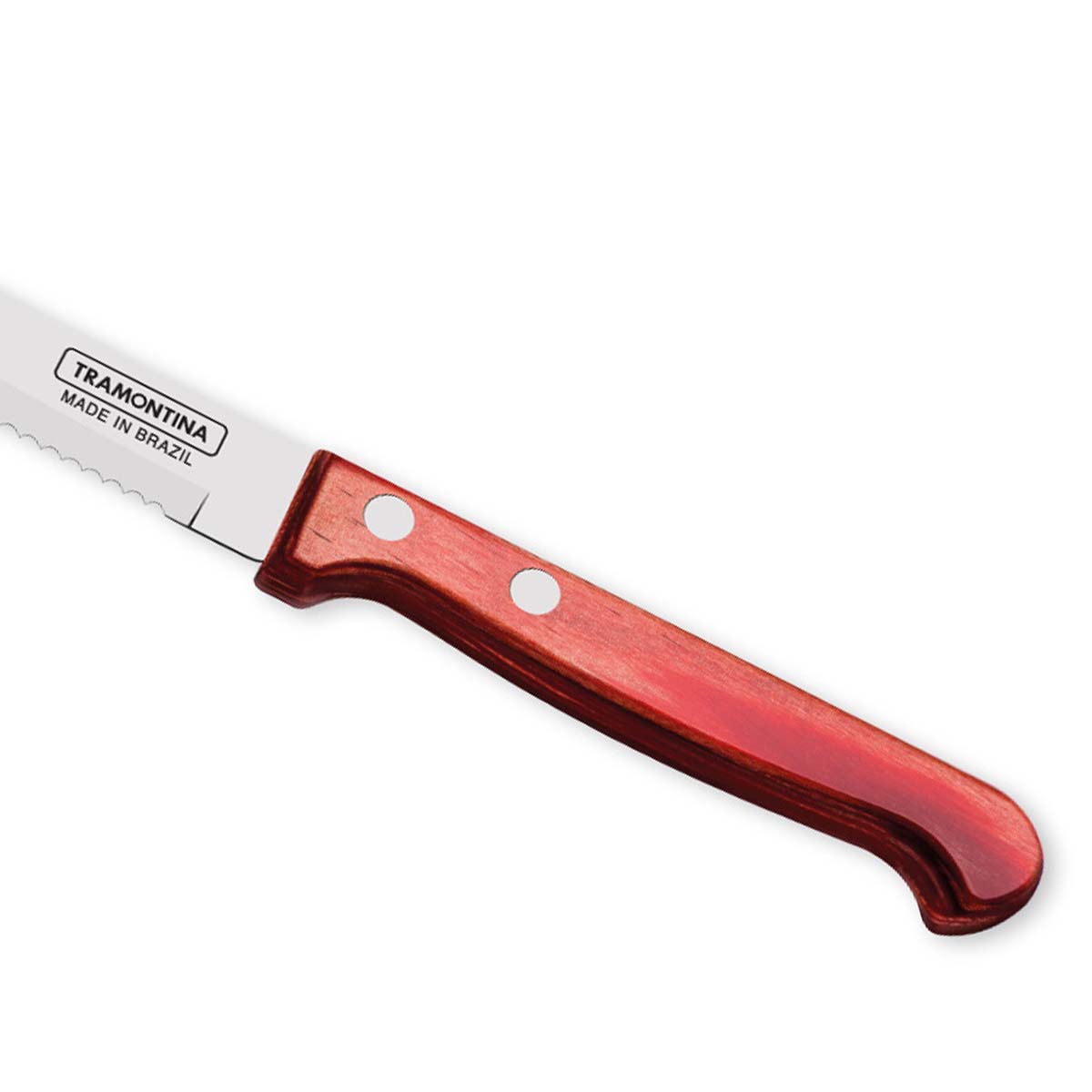Polywood 5" Stainless Steel Steak & Fruit knife Serrated Blade - Impact & Heat Resistant Wooden Handle (Red) - Tramontina India