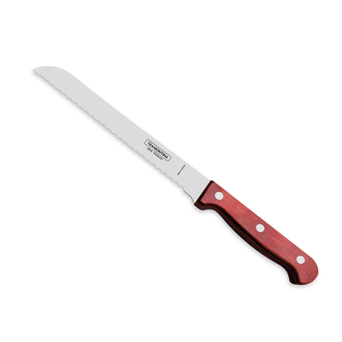 Polywood 7" Stainless Steel Bread knife Wavy Serrated Blade - Impact & Heat Resistant Wooden Handle (Red) - Tramontina India