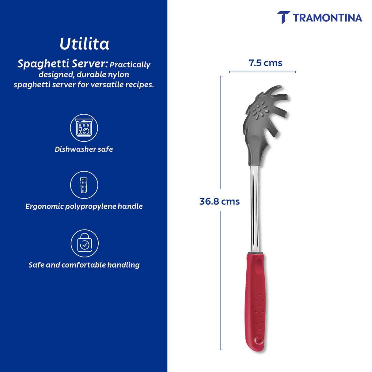 Utilitá Nylon Dough Tongs with Red Polypropylene Handle - Tramontina India