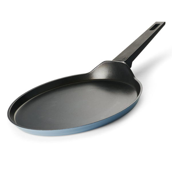 Tramontina India Aura 28cm non-stick Tawa with blue ceramic reinforced coating, ideal for dosa and pancake cooking.